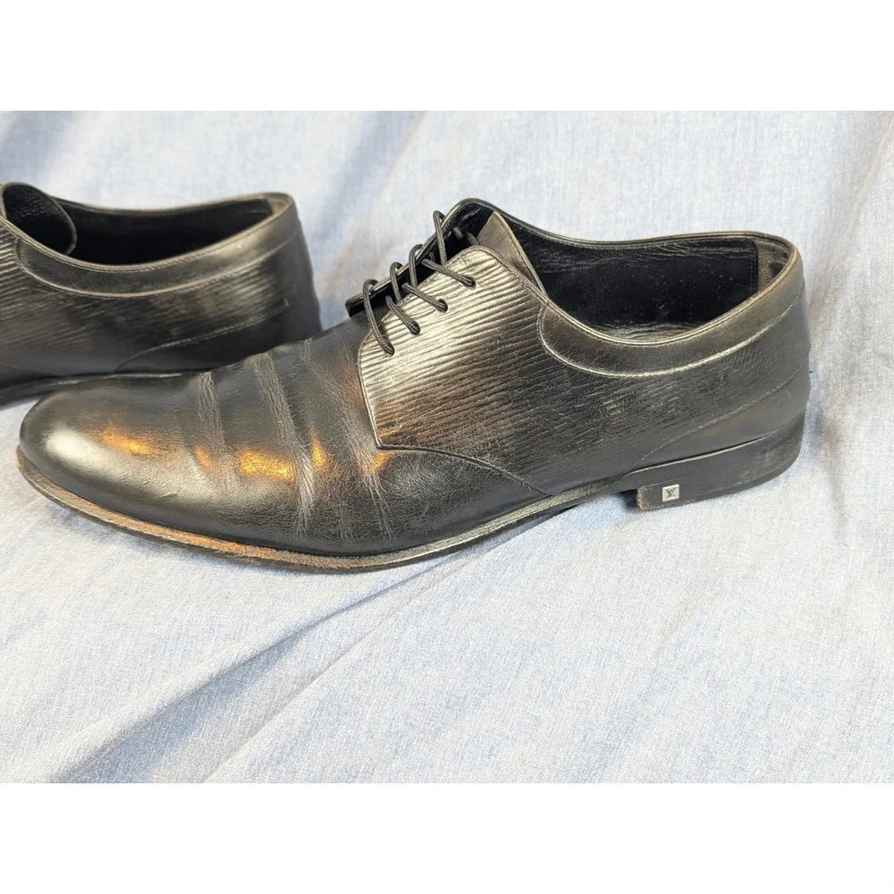 Louis Vuitton Mens Black Leather Epi Derby Shoes Made in Italy Size 9.5